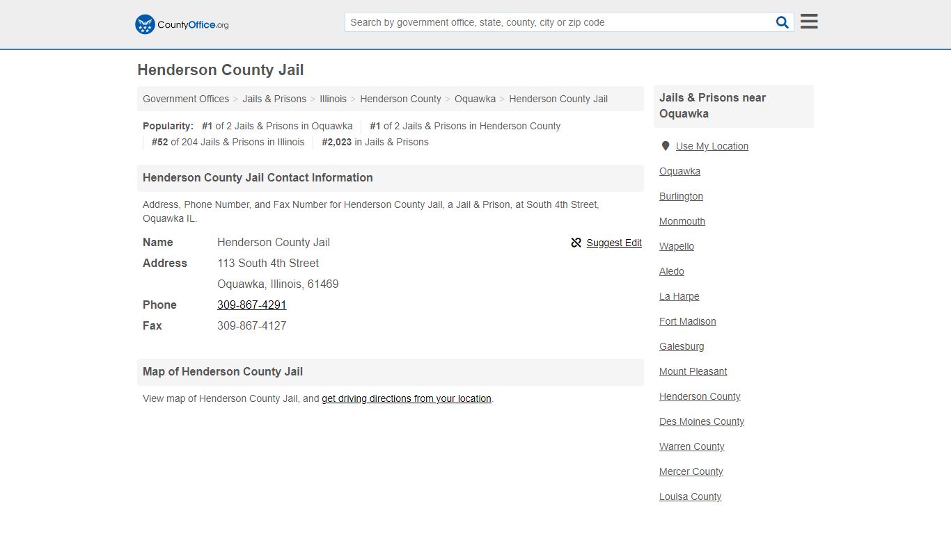 Henderson County Jail - Oquawka, IL (Address, Phone, and Fax)